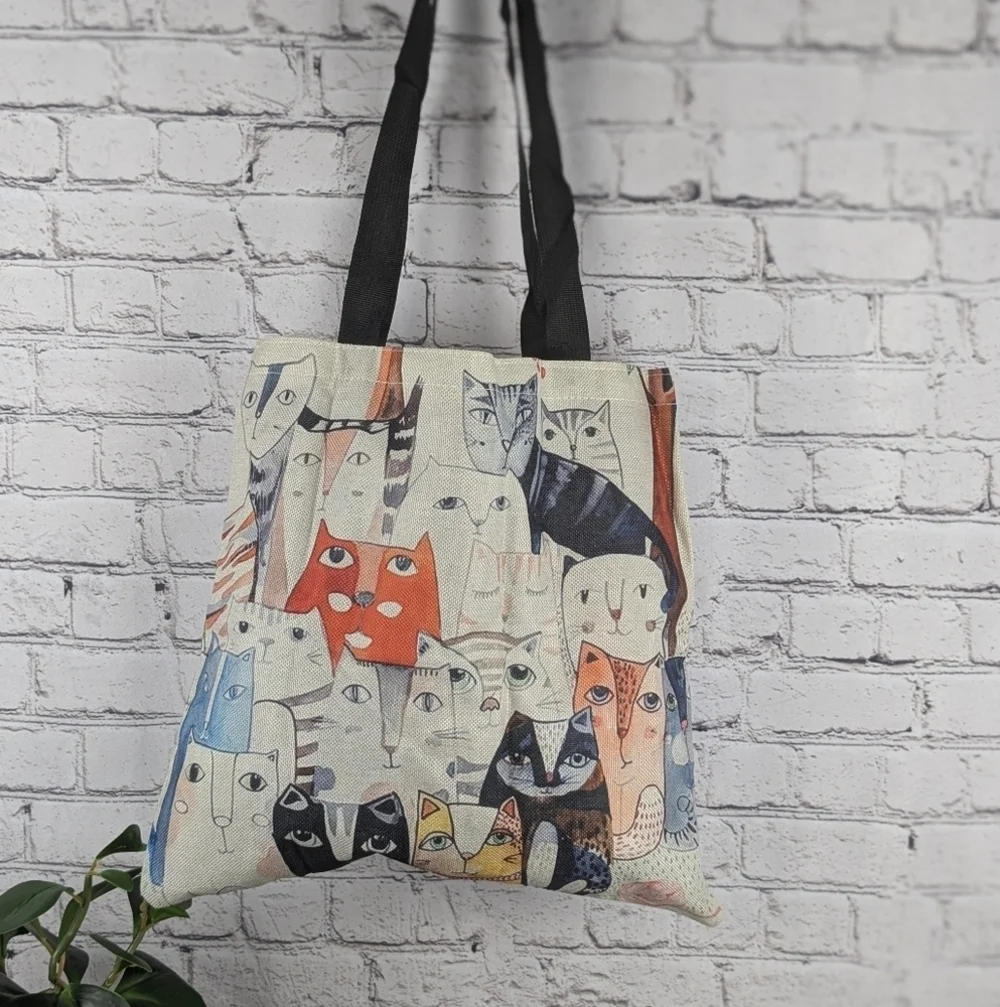 New cat print tote bag, reusable, shopping